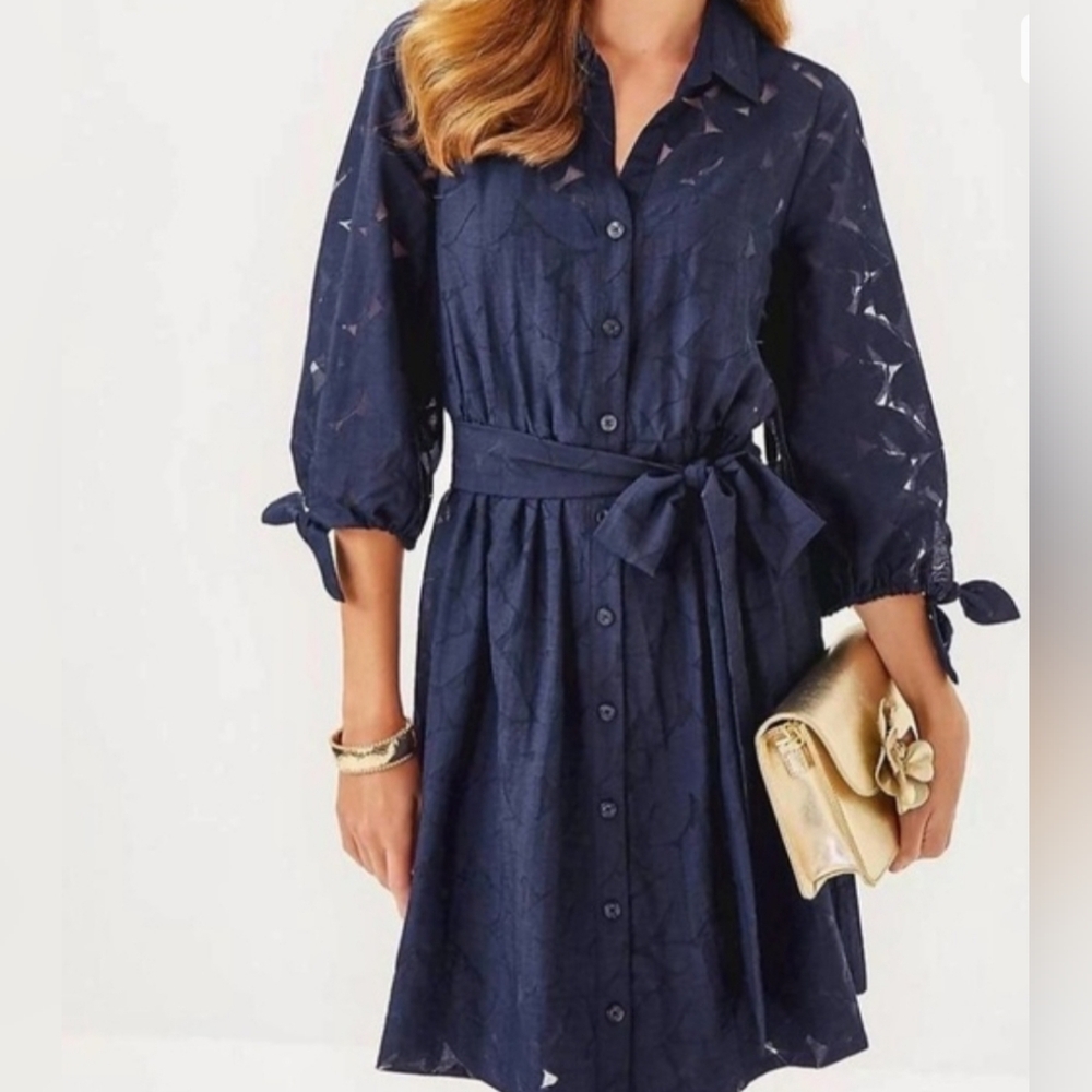 Lilly Pulitzer Navy Eyelet Shirt Dress